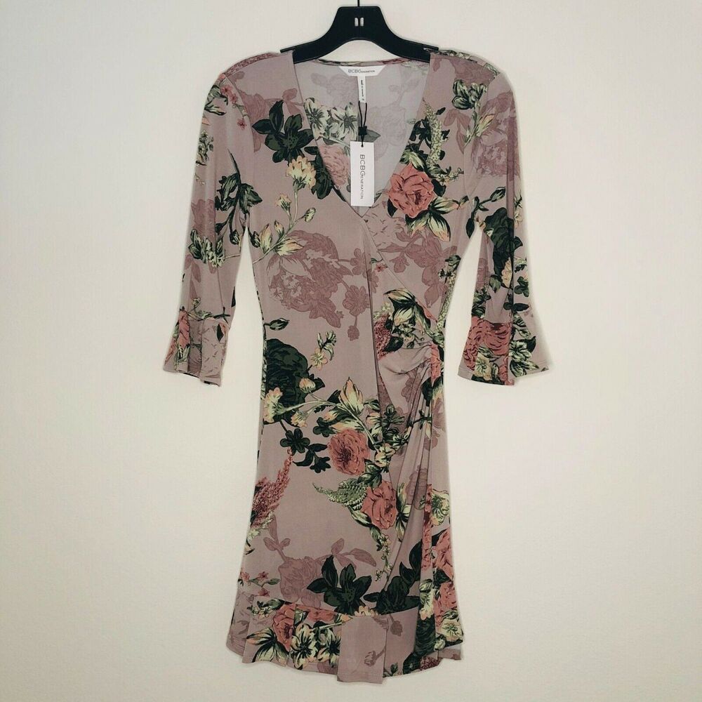 BCBGeneration 3/4‎ Sleeve Floral Print Knit Dress XS